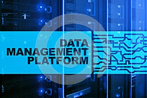 Data management and analysis platform concept on server room background