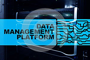 Data management and analysis platform concept on server room background