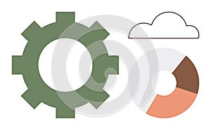 Gear, Cloud, and Pie Chart Elements Data Processing and Analytics Concepts