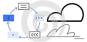 Data Flow Process and Cloud Computing Concept with Diagram and Cloud Shape