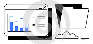 Data Management Concept with Charts and File Storage for Analytics and Cloud Computing Solutions