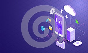 Data management concept, 3D illustration of cloud server connect