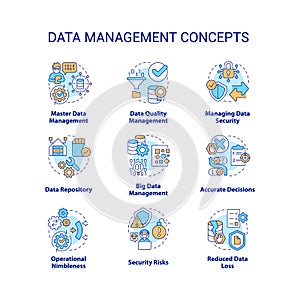 Data management concept icons set