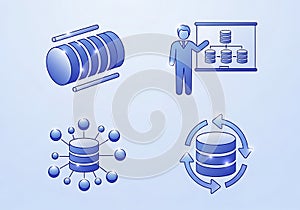 Data management concepts database icons server storage network cloud technology presentation