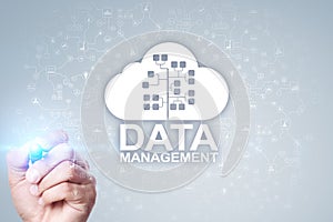 Data management, database manager, cloud technology concept.