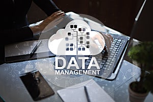 Data management, database manager, cloud technology concept.