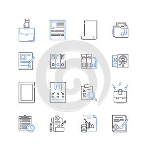 Data management line icons collection. Integration, Cleansing, Aggregation, Analysis, Backup, Security, Retrieval vector