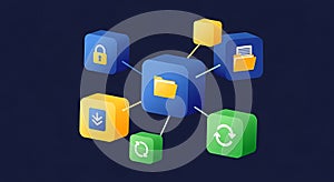 Data Management Network, Cloud Storage, Security, Sync - 3D Cubes