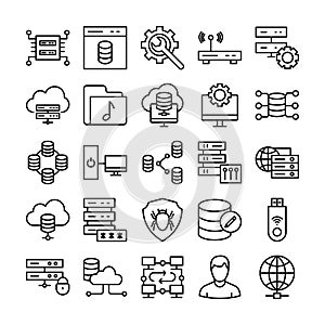 Data Management and Server icons pack consist with Data backup, data recovery, data sharing, data transfer, file transfer, Comput
