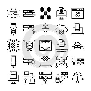 Data Management and Server icons pack consist with Data management, database architecture, database infrastructure, database stru