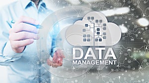 Data management system, cloud technology, Internet and business concept.