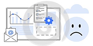Data Management and Digital Communication Concept with Analytics and Cloud Sad Face