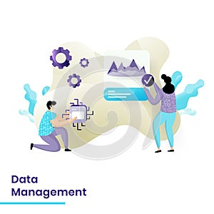 Data Management website template design. Landing page Modern flat concept of web page design for website and mobile website