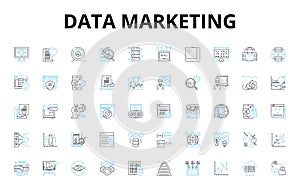 Data marketing linear icons set. Analytics, Segmentation, Personalization, Automation, Metrics, Optimization, Campaigns