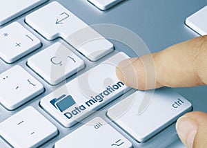 Data migration - Inscription on Blue Keyboard Key