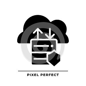 Data migration to cloud black glyph icon