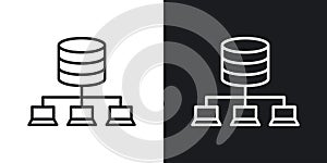 Data mining icon set. Computing Server Data Analysis in a black filled and outlined style