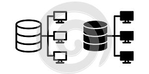 Data mining icon set. Computing Server Data Analysis in a black filled and outlined style