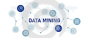 Data mining icon set with illustration file document management smart technology system programming computing AI