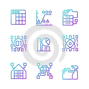 Data mining in industry gradient linear vector icons set