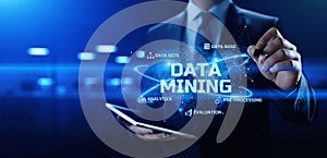 Data mining information technology concept on futuristic virtual screen.