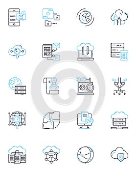 Data mining linear icons set. Analysis, Clustering, Correlation, Decision, Discovery, Extraction, Association line