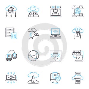 Data mining linear icons set. Analysis, Clustering, Correlation, Decision, Discovery, Extraction, Association line