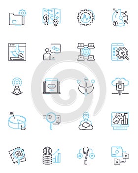 Data mining linear icons set. Association, Clustering, Correlation, Classification, Extraction, Integration