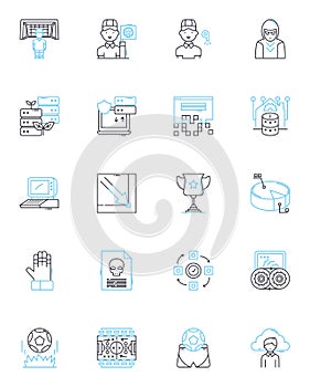 Data mining linear icons set. Clustering, Association, Regression, Classification, Outlier, Supervised, Unsupervised