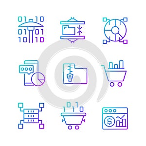 Data mining processes gradient linear vector icons set