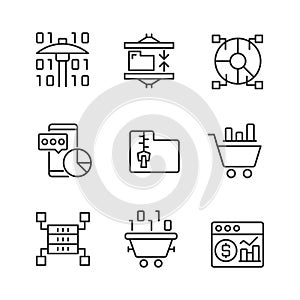 Data mining processes linear pixel perfect icons set