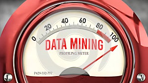 Data Mining and Profiling Meter that is hitting a full scale, showing a very high level of data mining