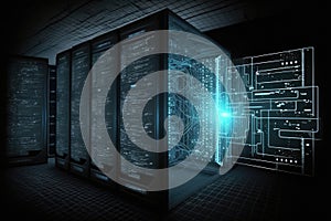 data mining software running on powerful supercomputer, analyzing massive data sets photo