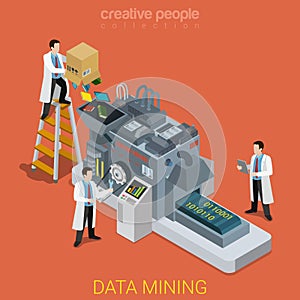 Data mining technology lab workers flat isometric vector 3d