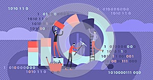 Data mining vector illustration. Tiny chart graph creation persons concept.