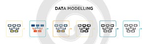 Data modelling vector icon in 6 different modern styles. Black, two colored data modelling icons designed in filled, outline, line