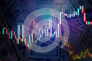 Data on a monitor which including of Market Analyze. Bar graphs, Diagrams, financial figures. Forex chart