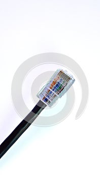Data network cable, LAN cable, white background, macro photography