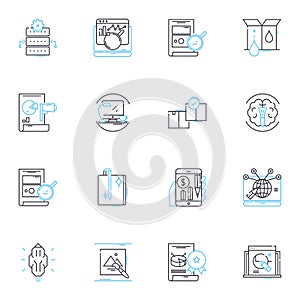 Data organization linear icons set. Categorization, Sorting, Arrangement, Classification, Organization, Indexing photo