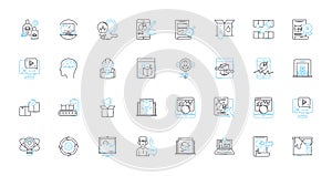 Data organization linear icons set. Categorization, Sorting, Arrangement, Classification, Organization, Indexing photo