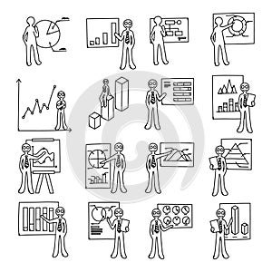 Data and people Doodle vector icon set. Drawing sketch illustration hand drawn line eps10