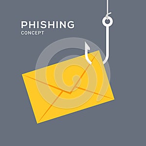 Data phishing hacking online. Scam envelope concept. Computer data fishing hack crime