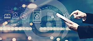 Data Privacy concept with businessman using a tablet