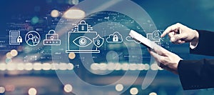 Data Privacy concept with businessman using a tablet