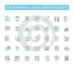 Data privacy and data security linear icons set. Encryption, Firewall, Breach, Cybercrime, Authentication, Privacy