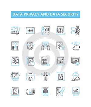 Data privacy and data security vector line icons set. Data, Privacy, Security, Compliance, Protection, Encryption