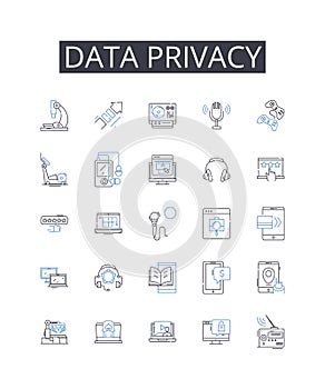 Data privacy line icons collection. Personal security, Information confidentiality, Digital protection, Privacy rights