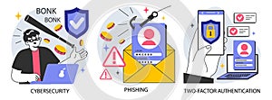 Data privacy set. Cyber or web security . Database safety of a digital device.