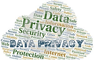Data Privacy vector word cloud, made with text only.