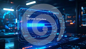 Data processing action on futuristic system interface digital workspace tech environment